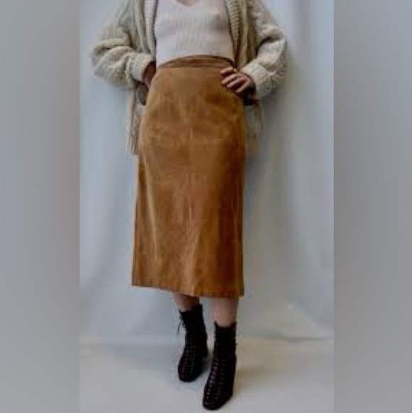 Trendy DANIER leather suede maxi vintage skirt w retro midcentury YTK Vibe - Picture 14 of 16